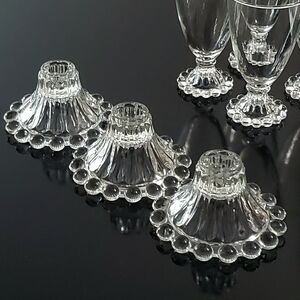 (3) 1950s "Berwick - Boopie Clear" Candle Sticks by Anchor Hocking